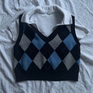 Garage Black and Blue Argyle Crop Top